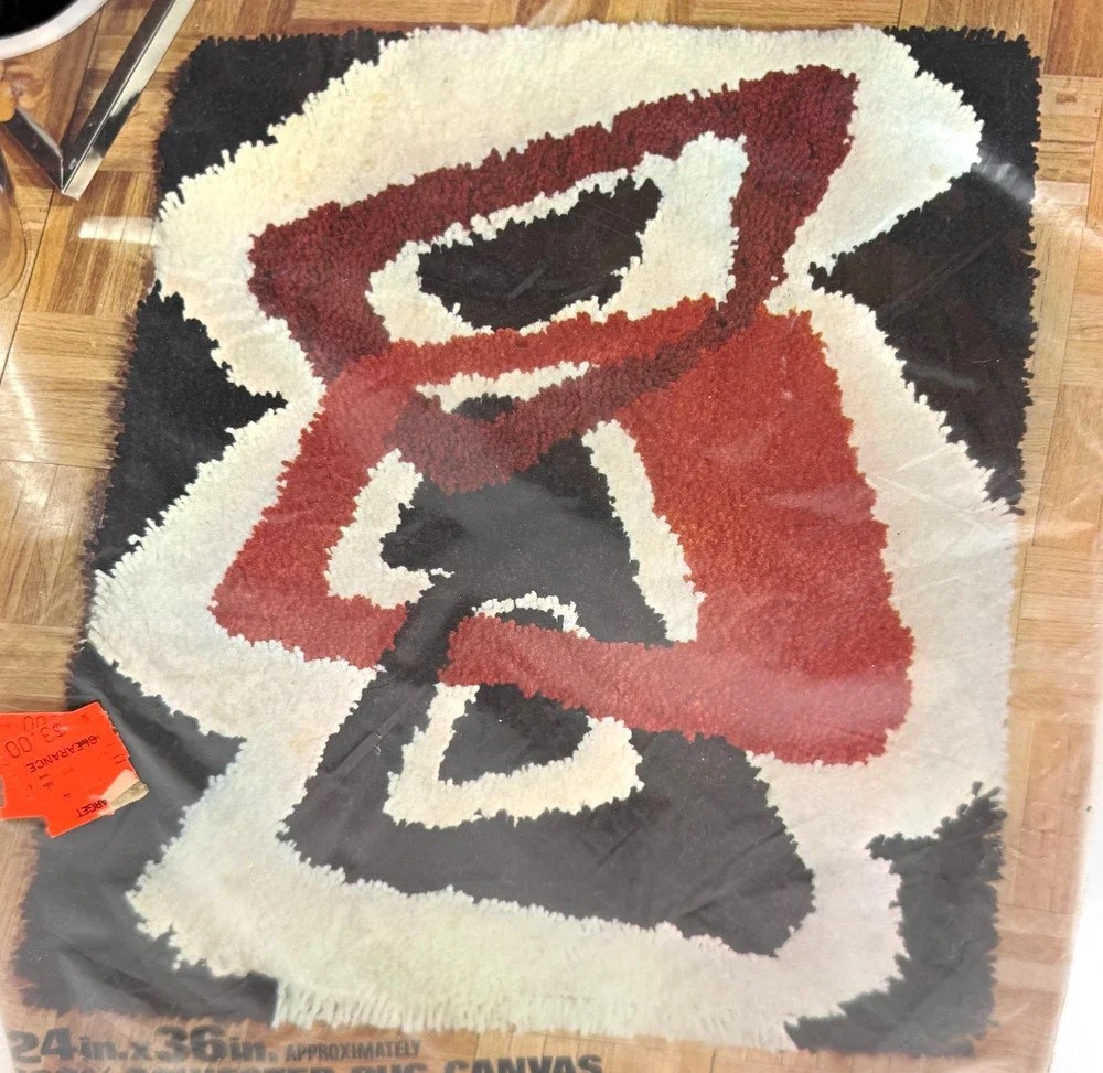 Vintage Red Heart Interlude Rug Pattern 6654 Canvas Only Abstract Geometric NOS